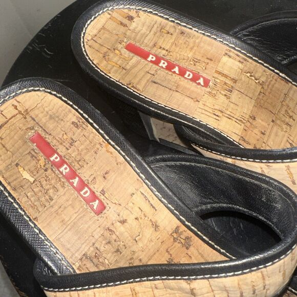 Authentic Women's Prada Logo Platform Slide Wedge Sandals Shoes Size 40EU/9.5 US - Picture 10 of 11